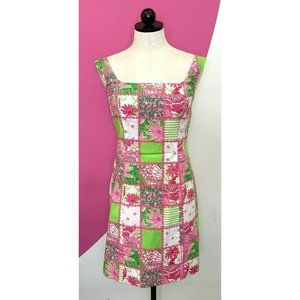 LILLY PULITZER Patchwork Pleat Green Pink Floral Mini Shift Dress Ladies 4 SMALL